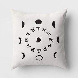 Zodiac Moon Phase Square Throw Pillow Ivory/Black - nwt Halloween